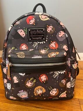 Loungefly Black Harry Potter Character Mini Backpack with Colorful Chibi Print